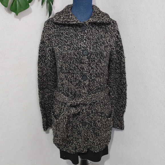 GAP Heathered Black Chunky Belted Cardigan Sweater - Picture 4 of 8